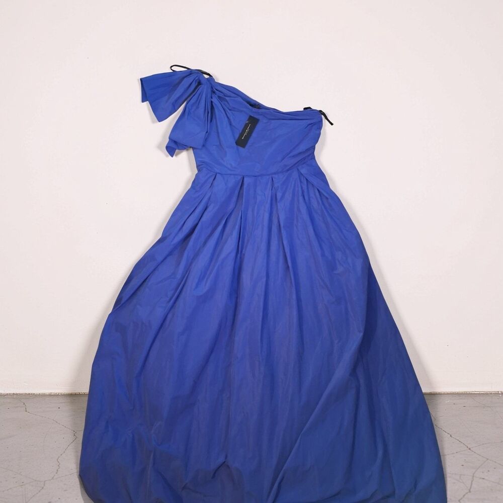 Donna Karan New York One Shoulder Bow Evening Gown Royal Blue Size 14